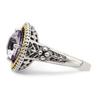 Shey Couture Sterling Silver Ring with 14K Accent Antiqued Cushion Pink Quartz view 3