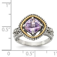 Shey Couture Sterling Silver Ring with 14K Accent Antiqued Cushion Pink Quartz view 4