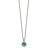 Shey Couture Sterling Silver Necklace with 14K Accent Antiqued Cushion Swiss Blue Topaz, 18" view 2