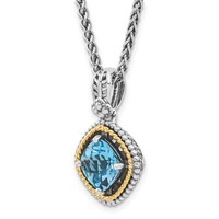 Shey Couture Sterling Silver Necklace with 14K Accent Antiqued Cushion Swiss Blue Topaz, 18" view 5