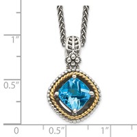 Shey Couture Sterling Silver Necklace with 14K Accent Antiqued Cushion Swiss Blue Topaz, 18" view 3