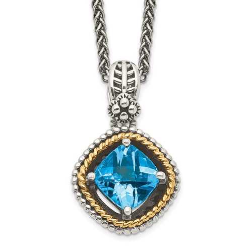 Shey Couture Sterling Silver Necklace with 14K Accent Antiqued Cushion Swiss Blue Topaz, 18"