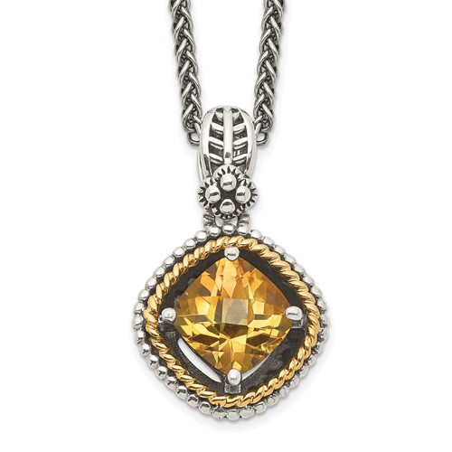 Shey Couture Sterling Silver Necklace with 14K Accent Antiqued Cushion Citrine, 18"