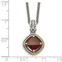 Shey Couture Sterling Silver Necklace with 14K Accent Antiqued Checkerboard Cushion Garnet, 18" view 3