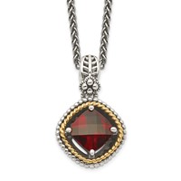 Shey Couture Sterling Silver Necklace with 14K Accent Antiqued Checkerboard Cushion Garnet, 18" view 1