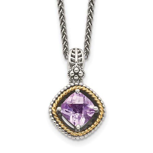 Shey Couture Sterling Silver Necklace with 14K Accent Antiqued Cushion Pink Quartz, 18"