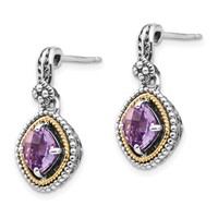 Shey Couture Sterling Silver Earrings with 14K Accent Antiqued Cushion Amethyst Post Dangle view 2