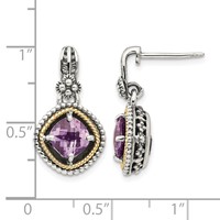 Shey Couture Sterling Silver Earrings with 14K Accent Antiqued Cushion Amethyst Post Dangle view 4