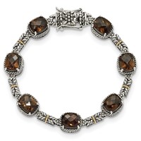 Shey Couture Sterling Silver Bracelet with 14K Accent Antiqued Cushion Smoky Quartz, 7.75" view 4