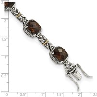 Shey Couture Sterling Silver Bracelet with 14K Accent Antiqued Cushion Smoky Quartz, 7.75" view 3