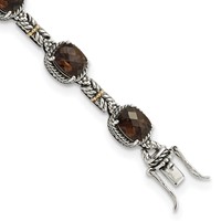 Shey Couture Sterling Silver Bracelet with 14K Accent Antiqued Cushion Smoky Quartz, 7.75" view 1