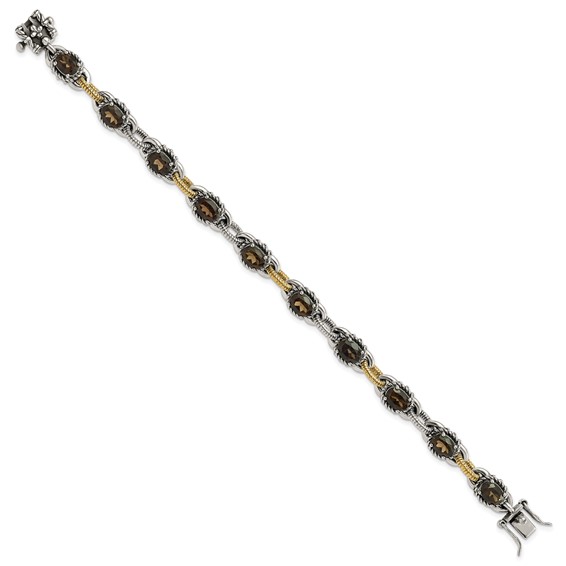 Sterling Silver w/14k Accent Antiqued Smoky Quartz Bracelet