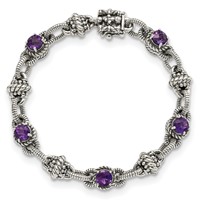 Shey Couture Sterling Silver Antiqued Round Amethyst Bracelet, 7.75" view 4