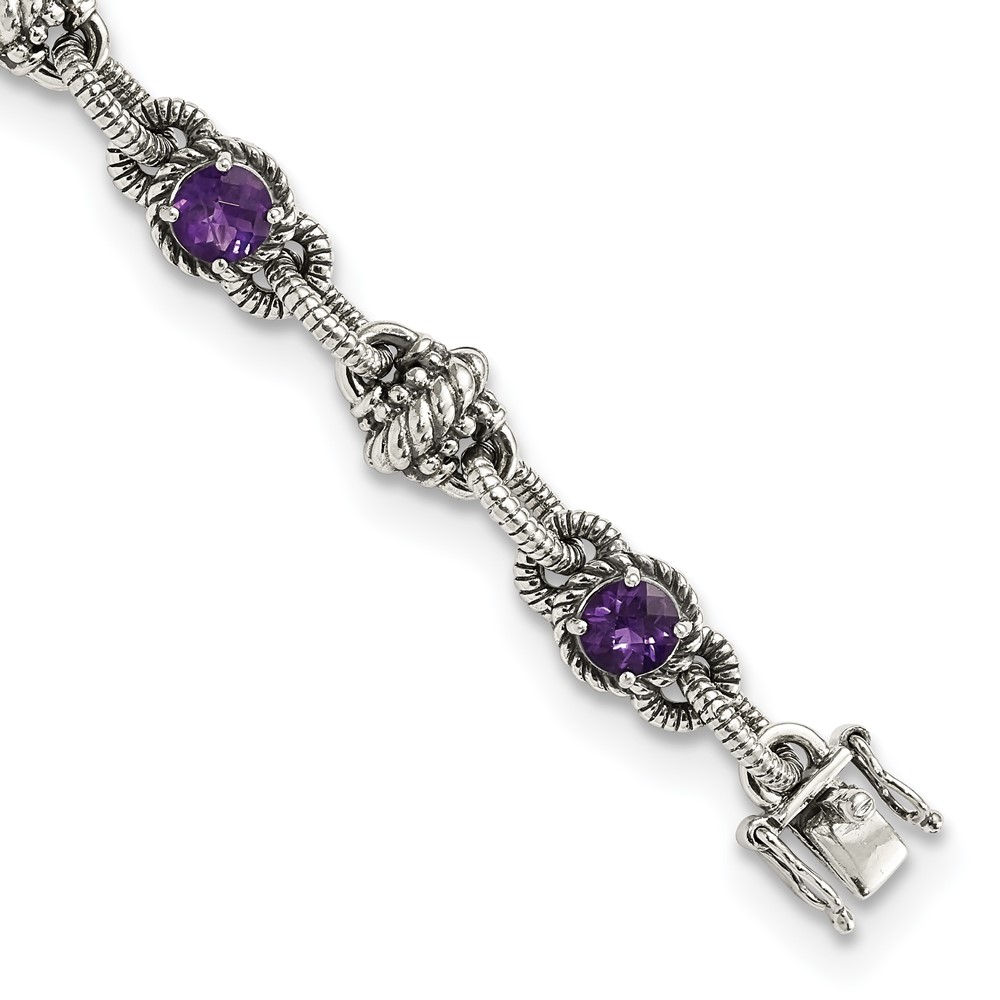 Shey Couture Sterling Silver Antiqued Round Amethyst Bracelet, 7.75"