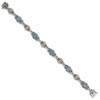 Shey Couture Sterling Silver Antiqued Round Swiss Blue Topaz Bracelet, 7.75" view 2