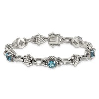 Shey Couture Sterling Silver Antiqued Round Swiss Blue Topaz Bracelet, 7.75" view 4