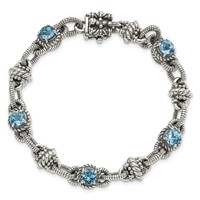 Shey Couture Sterling Silver Antiqued Round Swiss Blue Topaz Bracelet, 7.75" view 5