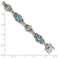 Shey Couture Sterling Silver Antiqued Round Swiss Blue Topaz Bracelet, 7.75" view 3