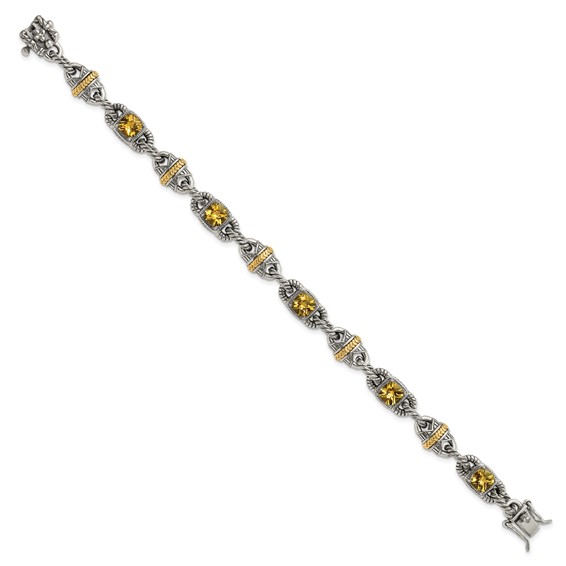 Sterling Silver w/14ky Accent Polished & Antiqued Citrine Bracelet