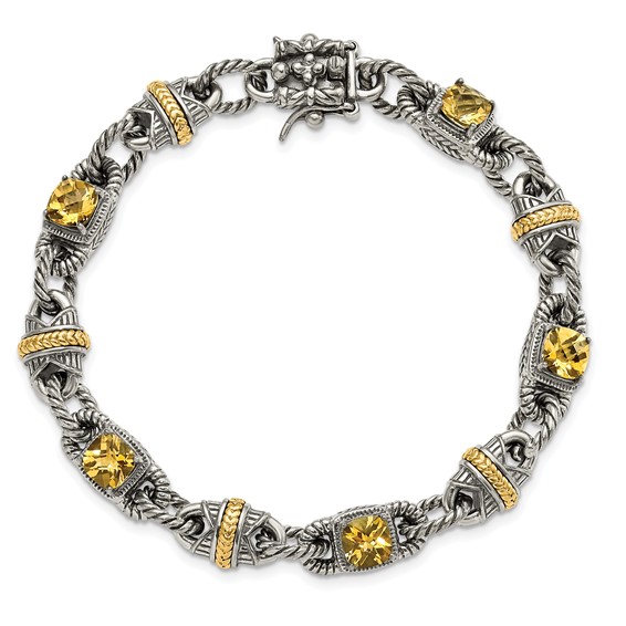 Sterling Silver w/14ky Accent Polished & Antiqued Citrine Bracelet