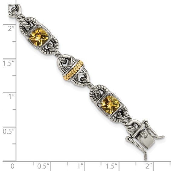 Sterling Silver w/14ky Accent Polished & Antiqued Citrine Bracelet