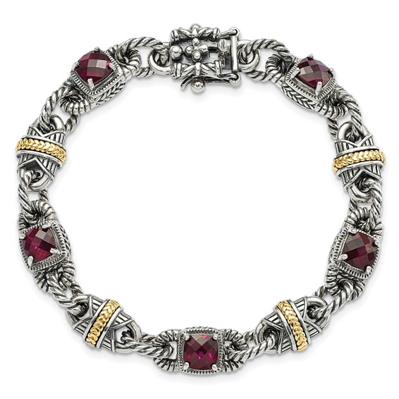 Sterling Silver w/14ky Accent Rhodolite Garnet Bracelet