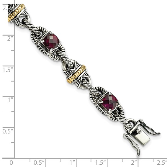Sterling Silver w/14ky Accent Rhodolite Garnet Bracelet