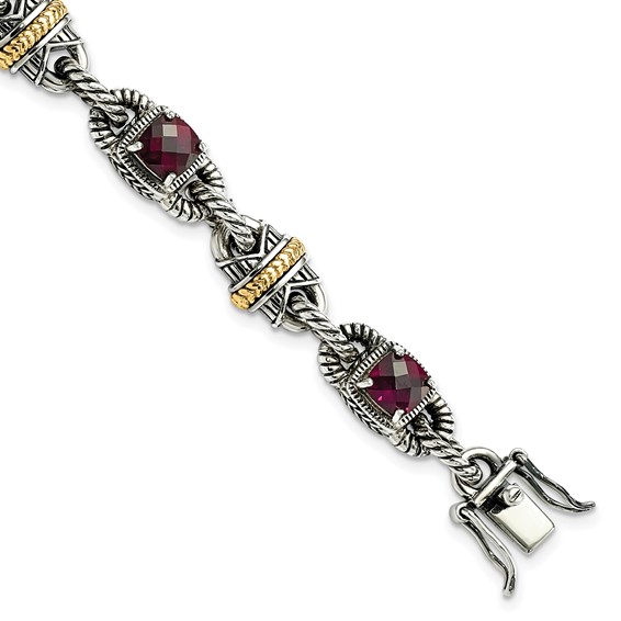 Sterling Silver w/14ky Accent Rhodolite Garnet Bracelet