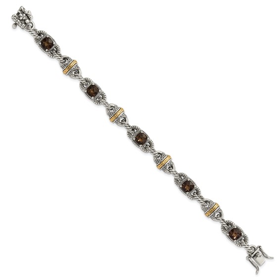 Sterling Silver w/14ky Accent Polished & Antiqued Smoky Quartz Bracelet