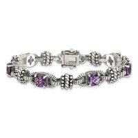 Shey Couture Sterling Silver Bracelet with 14K Accent Antiqued Cushion Amethyst, 7.5" view 4
