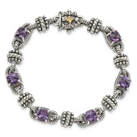 Shey Couture Sterling Silver Bracelet with 14K Accent Antiqued Cushion Amethyst, 7.5" view 5