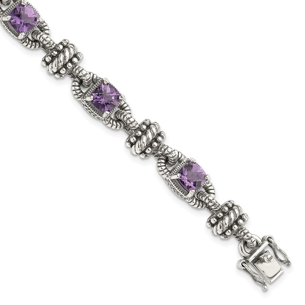 Shey Couture Sterling Silver Bracelet with 14K Accent Antiqued Cushion Amethyst, 7.5"