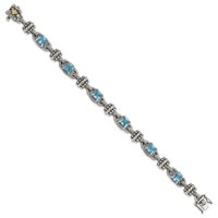 Shey Couture Sterling Silver Bracelet with 14K Accent Antiqued Cushion Swiss Blue Topaz, 7.5" view 2