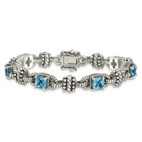 Shey Couture Sterling Silver Bracelet with 14K Accent Antiqued Cushion Swiss Blue Topaz, 7.5" view 4