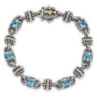 Shey Couture Sterling Silver Bracelet with 14K Accent Antiqued Cushion Swiss Blue Topaz, 7.5" view 5