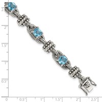 Shey Couture Sterling Silver Bracelet with 14K Accent Antiqued Cushion Swiss Blue Topaz, 7.5" view 3