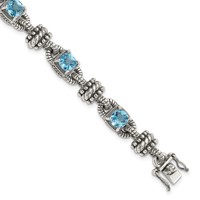 Shey Couture Sterling Silver Bracelet with 14K Accent Antiqued Cushion Swiss Blue Topaz, 7.5" view 1
