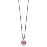 Shey Couture Sterling Silver Necklace with 14K Accent Antiqued Heart Bezel Created Pink Sapphire, 18" view 2