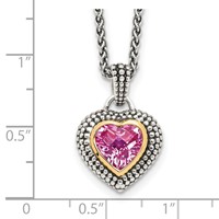 Shey Couture Sterling Silver Necklace with 14K Accent Antiqued Heart Bezel Created Pink Sapphire, 18" view 3