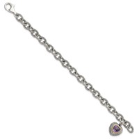 Shey Couture Sterling Silver Bracelet with 14K Accent Antiqued Amethyst Heart Link, 7.5" view 2