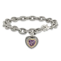 Shey Couture Sterling Silver Bracelet with 14K Accent Antiqued Amethyst Heart Link, 7.5" view 4