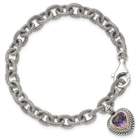 Shey Couture Sterling Silver Bracelet with 14K Accent Antiqued Amethyst Heart Link, 7.5" view 5