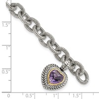 Shey Couture Sterling Silver Bracelet with 14K Accent Antiqued Amethyst Heart Link, 7.5" view 3
