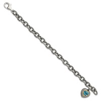 Shey Couture Sterling Silver Bracelet with 14K Accent Antiqued Swiss Blue Topaz Heart Bezel, 7.5" view 2