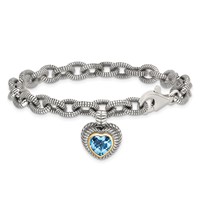 Shey Couture Sterling Silver Bracelet with 14K Accent Antiqued Swiss Blue Topaz Heart Bezel, 7.5" view 3
