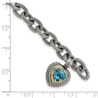 Shey Couture Sterling Silver Bracelet with 14K Accent Antiqued Swiss Blue Topaz Heart Bezel, 7.5" view 4