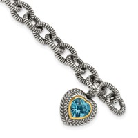 Shey Couture Sterling Silver Bracelet with 14K Accent Antiqued Swiss Blue Topaz Heart Bezel, 7.5" view 1