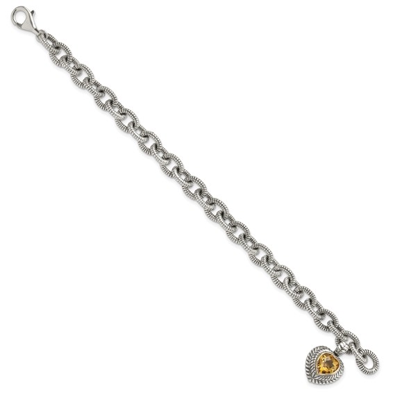 Shey Couture Sterling Silver with 14K Accent 7.5 Inch Antiqued Citrine Heart Bracelet