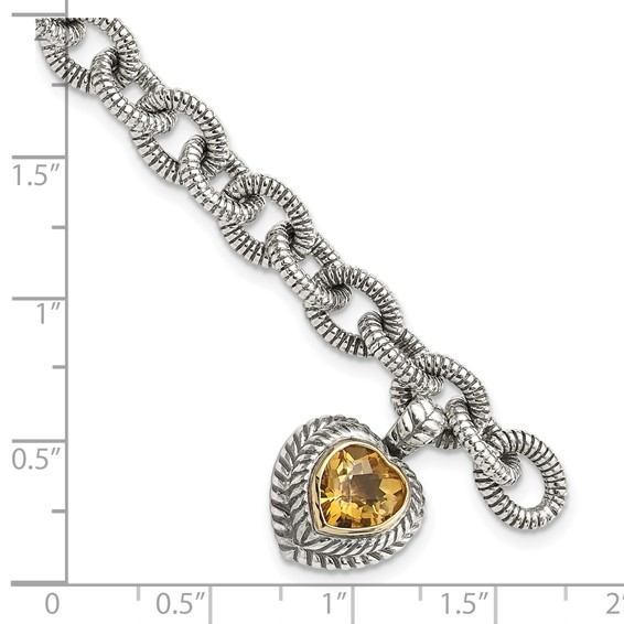 Shey Couture Sterling Silver with 14K Accent 7.5 Inch Antiqued Citrine Heart Bracelet