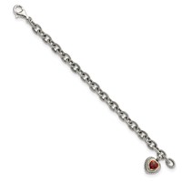 Shey Couture Sterling Silver Bracelet with 14K Accent Antiqued Checkerboard Garnet Heart Link, 7.25" view 2